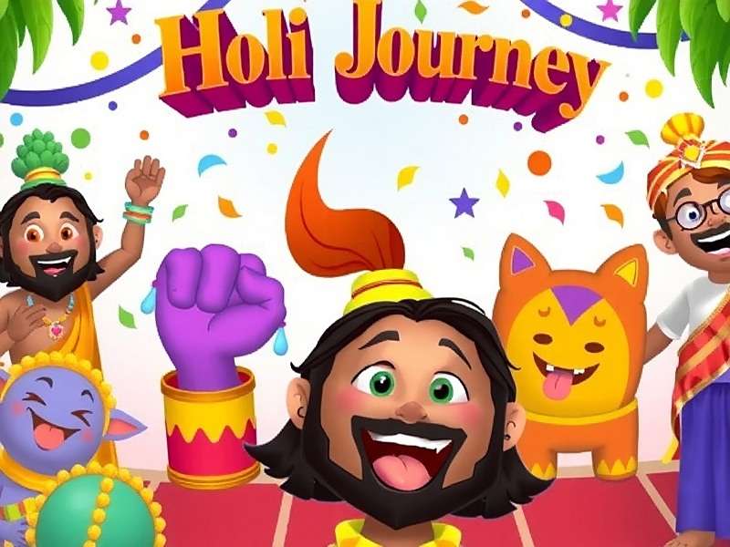 Holi Joy Journey game cover showing colorful characters celebrating Holi